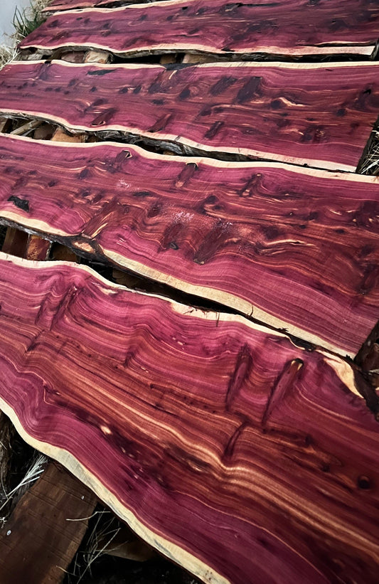 1" Thick Rough Cut Eastern Red Cedar Live Edge Slabs for Charcuterie Boards, Furniture, Table and Bar Tops, Shelves, and More - Kiln Dried